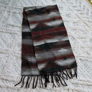 Vintage Southwestern Fringe Scarf Aztec Pattern Berkshire Wool Blend